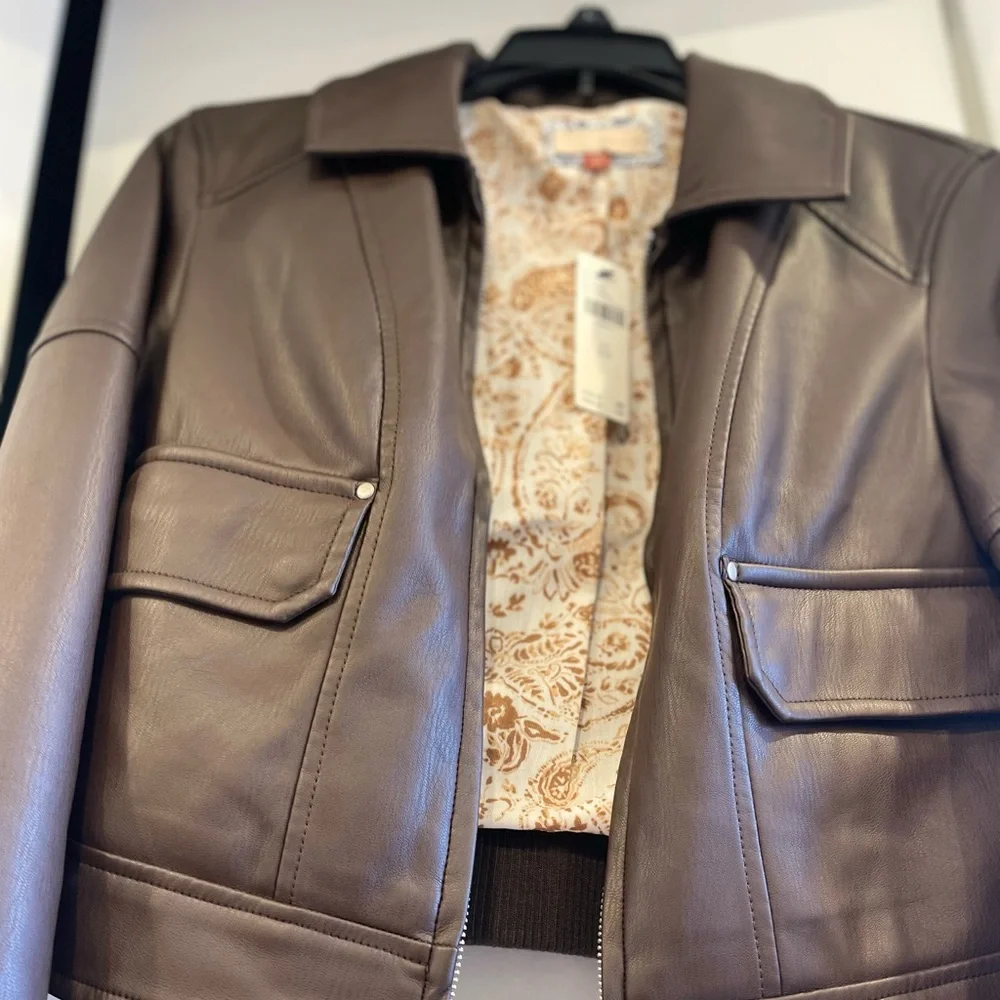 Anthropologie Faux Leather Cropped Jacekt - Picture 7 of 11